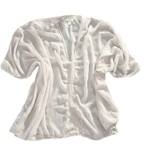 L/XL CHICO'S cream sheer v-neck poncho style coverup overlay layering blouse O/S